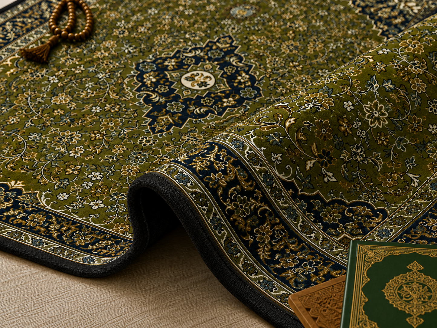 MADINA INSPIRED PRINTED GREEN RAWDAH RUNNER SOFT-TOUCH NONSLIP RUBBER BACKING