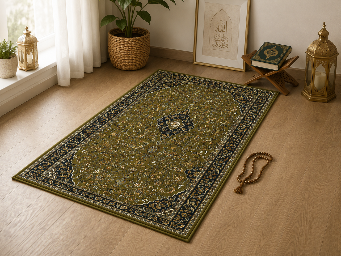 MADINA INSPIRED PRINTED GREEN RAWDAH RUNNER SOFT-TOUCH NONSLIP RUBBER BACKING